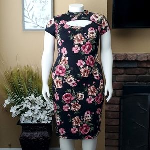 🆕️ VIBE Black Floral Keyhole Bodycon Dress WOMEN'S SIZE: 2X